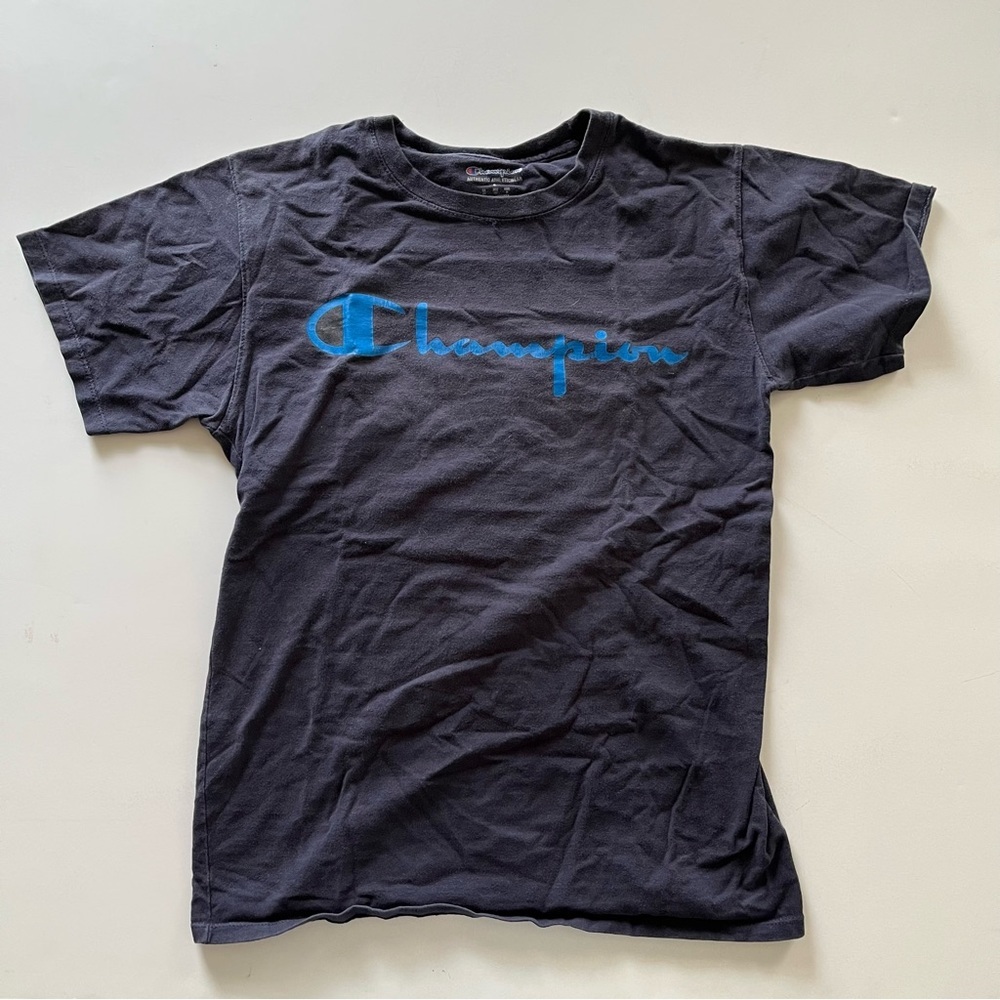 Dark Blue Champion T-shirt with Bright Blue Signature Logo - Size S